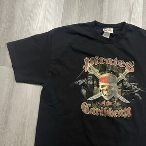 Vintage‎ Y2K Pirates of the Caribbean Disney Movie Sz Large Skull & Sword Tshirt